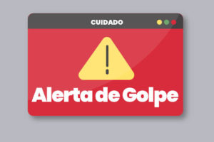 Ilustração representando uma tela de notificação de um smartphone, nela há um ícone de alerta (uma exclamação inserida em um triângulo amarelo) sobre um fundo vermelho onde se lê: Alerta de Golpe. Abaixo, há um espaço branco com o texto: A Central de Conciliação de Precatórios do TJMG (Ceprec) não cobra taxas, custas ou qualquer despesa para a liberação de pagamento de precatório.