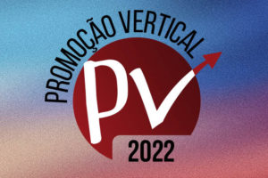 Imagem com o logo da PV 2022, sob o fundo degradê com cor azul e rosa.