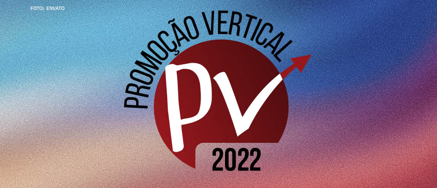 Imagem com o logo da PV 2022, sob o fundo degradê com cor azul e rosa.