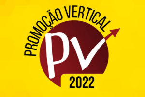 Imagem com fundo amarelo com texturas, com a logo da Promoção Vertical (PV).