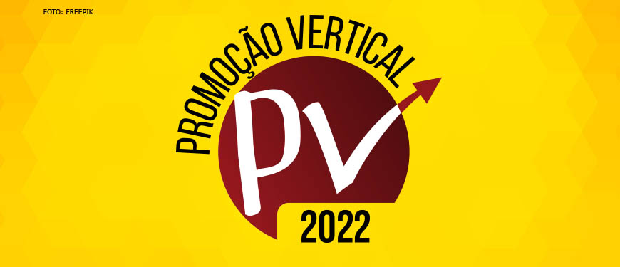 Imagem com fundo amarelo com texturas, com a logo da Promoção Vertical (PV).