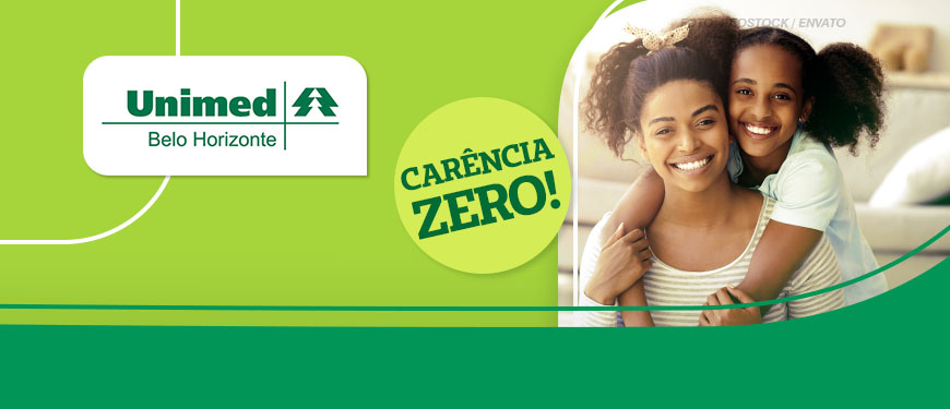 Card promocional com fundo verde e branco. No topo, o logotipo da Unimed Belo Horizonte. À direita, há a foto de duas mulheres negras sorridentes, uma abraçando a outra.