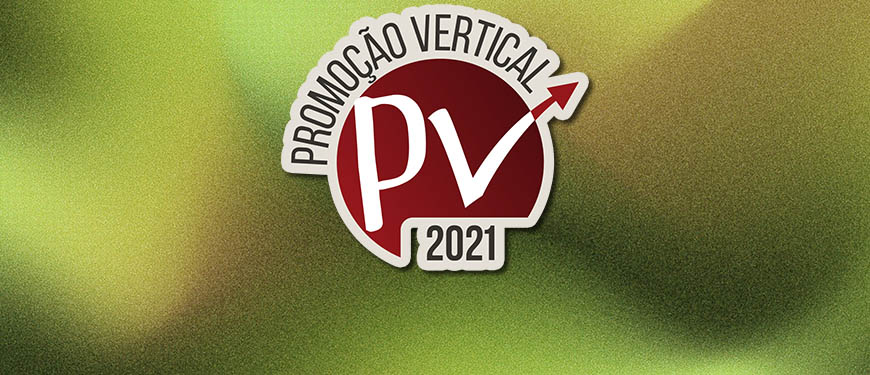 Selo da Promoção Vertical 2021 sobre fundo em tons de verde.