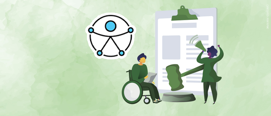 Imagem Acessível: A imagem divulga o Seminário da EJEF sobre acessibilidade e inclusão no Judiciário, realizado no contexto da campanha Setembro Acessível pelo TJMG. A ilustração mostra uma pessoa em cadeira de rodas com um documento nas mãos e outra figura falando em um megafone, diante de um grande martelo de juiz e de um clipboard. Os elementos visuais reforçam o debate sobre inclusão de pessoas com deficiência no sistema de Justiça.