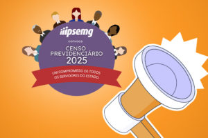 Imagem Acessível: A imagem informa que os servidores têm até 13 de setembro para responder ao Censo Previdenciário 2025. A mensagem reforça que se trata de um compromisso coletivo de todos os servidores, utilizando cores fortes (laranja e vermelho) para dar urgência, e um megafone simbolizando o chamado.