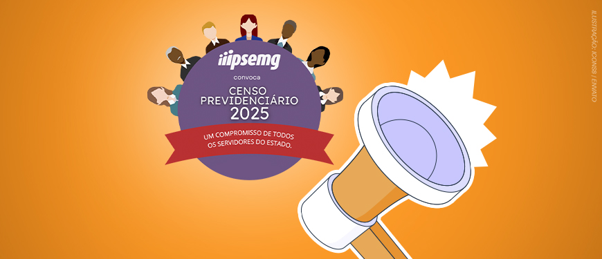 Imagem Acessível: A imagem informa que os servidores têm até 13 de setembro para responder ao Censo Previdenciário 2025. A mensagem reforça que se trata de um compromisso coletivo de todos os servidores, utilizando cores fortes (laranja e vermelho) para dar urgência, e um megafone simbolizando o chamado.