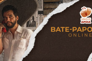 Imagem acessível: A imagem divulga o convite ao bate-papo online sobre o filme “O Agente Secreto”, com apoio do SINJUS MG, que ocorrerá no dia 14/3 (sábado), às 15h. A arte de fundo apresenta o cartaz recortado de divulgação do filme, com a cena do ator Wagner Moura falando ao telefone orelhão, em ambientação de suspense e investigação, reforçando o tema da obra. A identidade visual destaca o selo “SINJUS Apoia”, evidenciando o apoio institucional à atividade cultural.