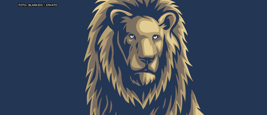 Ilustração vetorial de um leão, animal símbolo do Imposto de Renda, sobre um fundo azul.
