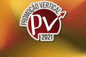 Fundo em tons de amarelo e laranja, sobre ele está o selo Promoção Vertical 2021. Conteúdo textual: CARREIRA - TJMG DIVULGA LISTA DEFINITIVA DE INSCRITOS E DE INSCRIÇÕES NÃO CONHECIDAS NA PV 2021