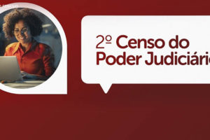 #ImagemAcessível Mulher negra digitando em um computador e o seguinte conteúdo textual: 2º Censo do Poder Judiciário