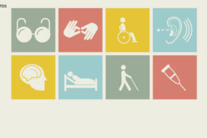 Símbolos de diversos tipos de deficiência: visual, auditiva, motora, neurológica entre outras. Junto deste conjunto está o texto "Por uma sociedade mais justa e inclusiva". Abaixo estão os logo do Núcleo da Pessoa com Deficiência (NPD) e do SINJUS-MG.