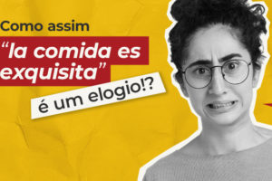 Imagem acessível: A imagem com fundo amarelo divulga as aulas de espanhol do SINJUS-MG. Em destaque na direita aparece a foto em preto e branco de uma mulher com expressão confusa. O texto ao lado brinca com falsos cognatos do espanhol: “Como assim ‘la comida es exquisita’ é um elogio!? E ‘apelido’ significa ‘sobrenome’? Não responda coisas equivocadas durante suas viagens. Venha dominar o idioma no SINJUS-MG”.