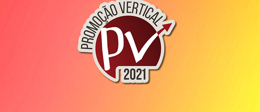 sobre um fundo em degradê que vai do alaranjado ao amarelo está um selo onde se lê, Promoção Vertical 2021.