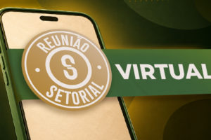 A imagem divulga a reunião setorial virtual do SINJUS-MG. A imagem mostra um celular sobre uma mesa, com um selo escrito “Reunião Setorial Virtual”. Em destaque, aparecem a data e o horário: “25 de junho, terça-feira, às 19 horas”. Ao lado, o texto convida: “Venha construir as próximas conquistas da categoria!”. No rodapé, aparecem o selo da AGE e o logotipo do SINJUS-MG.