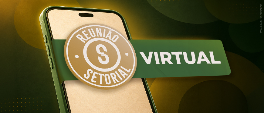 A imagem divulga a reunião setorial virtual do SINJUS-MG. A imagem mostra um celular sobre uma mesa, com um selo escrito “Reunião Setorial Virtual”. Em destaque, aparecem a data e o horário: “25 de junho, terça-feira, às 19 horas”. Ao lado, o texto convida: “Venha construir as próximas conquistas da categoria!”. No rodapé, aparecem o selo da AGE e o logotipo do SINJUS-MG.