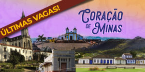 Imagem Acessível: A imagem divulga a viagem especial “Coração de Minas”, promovida pelo SINJUS MG, que acontecerá de 3 a 5 de outubro com destino à Serra do Caraça, Serra da Piedade, Catas Altas e Santa Bárbara. O card tem fundo em tons de roxo e laranja, com uma montagem de pontos turísticos das cidades. Em destaque, aparece uma faixa vermelha com a frase: “Últimas vagas!”, acompanhada do convite: “Inscreva-se pelo formulário”.