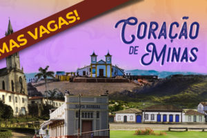 Imagem Acessível: A imagem divulga a viagem especial “Coração de Minas”, promovida pelo SINJUS MG, que acontecerá de 3 a 5 de outubro com destino à Serra do Caraça, Serra da Piedade, Catas Altas e Santa Bárbara. O card tem fundo em tons de roxo e laranja, com uma montagem de pontos turísticos das cidades. Em destaque, aparece uma faixa vermelha com a frase: “Últimas vagas!”, acompanhada do convite: “Inscreva-se pelo formulário”.