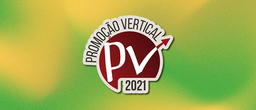 logotipo da PV 2021 sobre um fundo abstrato e granulado nas cores ocre e verde em degradê.