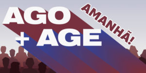 O card convoca os filiados para participarem da AGO e da AGE que ocorrerão na sede do Sindicato (10º andar, Av. João Pinheiro, nº 39). A Assembleia Geral Ordinária (AGO) tem primeira chamada às 13h30 e segunda às 14h, com pauta sobre a prestação de contas de 2024 e previsão orçamentária de 2025. Já a Assembleia Geral Extraordinária (AGE) começa às 14h30 em primeira chamada e às 15h em segunda, com pauta voltada para o uso do Fundo de Greve.