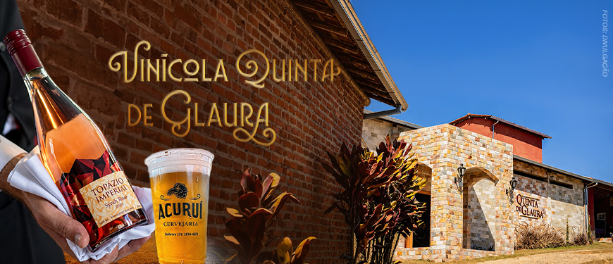 Imagem acessível: A imagem divulga o próximo passeio do NAP. A foto ao fundo mostra a fachada do destino: "Quinta de Glaura", com o muro com construção em tijolo e pedra, e telhado cerâmico sob céu azul. Em primeiro plano aparecem uma garrafa de vinho e um copo de cerveja artesanal sendo servidos. No topo lê-se em destaque “Vinícola Quinta de Glaura: Deguste vinhos finos e cervejas artesanais!”. Ao centro está a data “21 de junho, domingo” e na parte inferior o texto informa “Vagas limitadas, inscreva-se pelo formulário” junto ao logotipo do SINJUS MG.