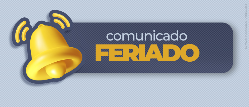 Imagem acessível: A imagem com fundo em tons azul é um aviso de feriado. Com um ícone de sino no topo, o título diz “comunicado feriado”, e no centro o texto informa que a sede do SINJUS estará fechada no dia 1º de maio, devido ao Dia do Trabalhador, acompanhando o recesso do TJMG, com retorno das atividades na segunda-feira, 4/5. Ao final, há a mensagem de bom feriado e o logotipo do SINJUS MG.