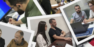 Mosaico de fotos dos diretores Alexandre Pires, Felipe Rodrigues e Wagner Ferreira durante atendimentos a filiados no Plantão da PV 2022.
