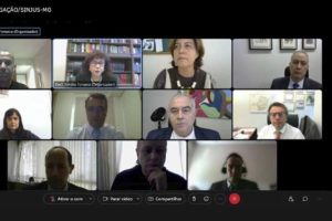 Captura de tela de uma videoconferência em que estão dispostos os membros da Comissão de Gestão do Teletrabalho do Tribunal de Justiça de Minas Gerais.