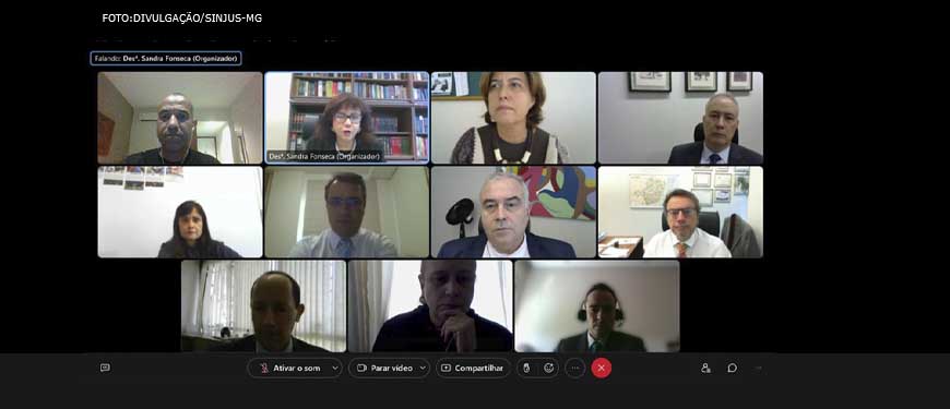 Captura de tela de uma videoconferência em que estão dispostos os membros da Comissão de Gestão do Teletrabalho do Tribunal de Justiça de Minas Gerais.